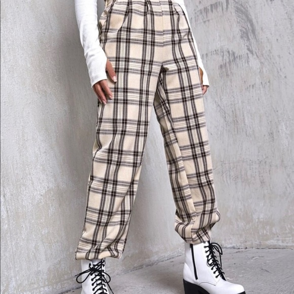 High waist fold pleat tartan paints - Picture 3 of 3